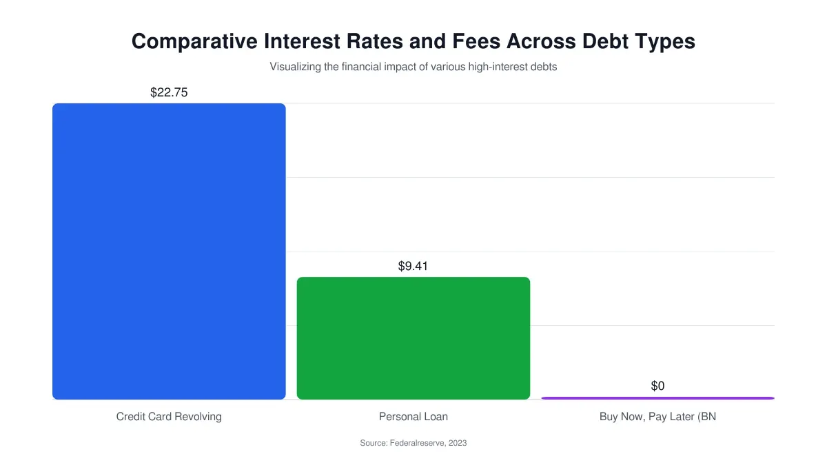 Comparative Interest Rates and Fees Across Debt Types bar chart