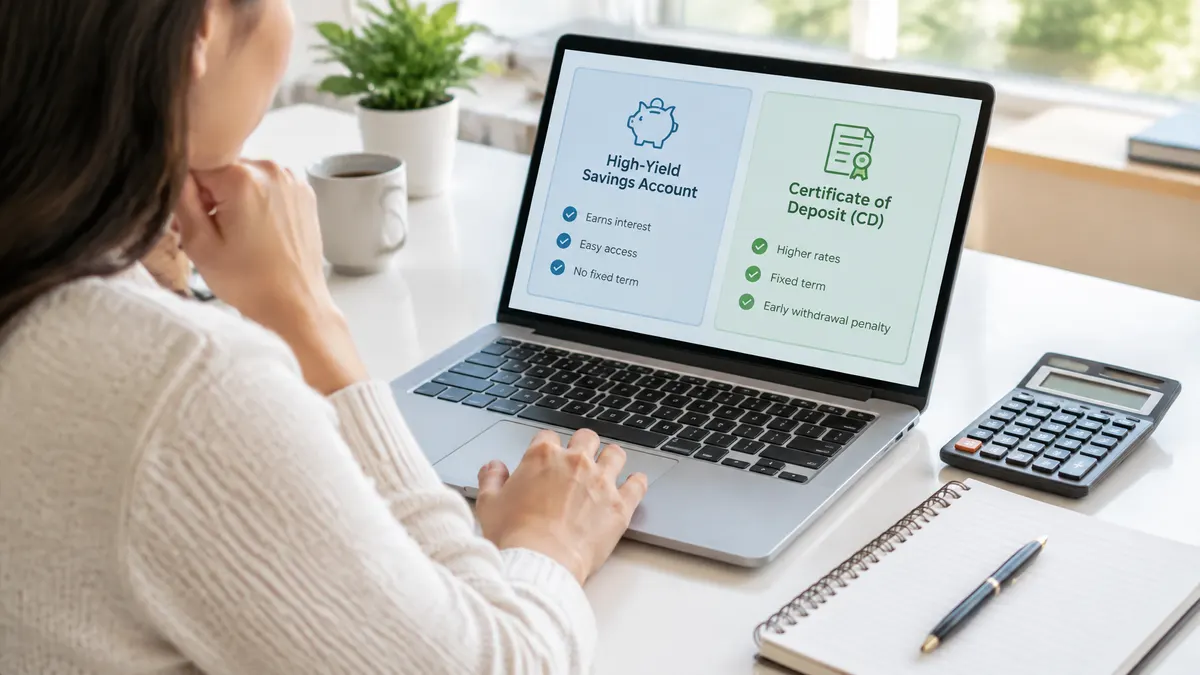 Laptop comparison of high-yield savings accounts and CDs